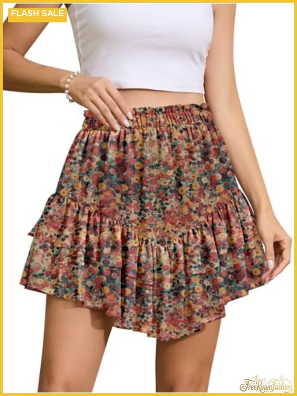 Women's Boho Flowy Chiffon Mini Skirt with Shorts